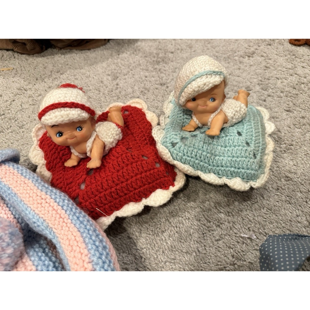 Vintage Rubber Face‎ Dolls Handmade Crocheted Baby Pillow  Cottagecore Whimsy - Picture 3 of 7